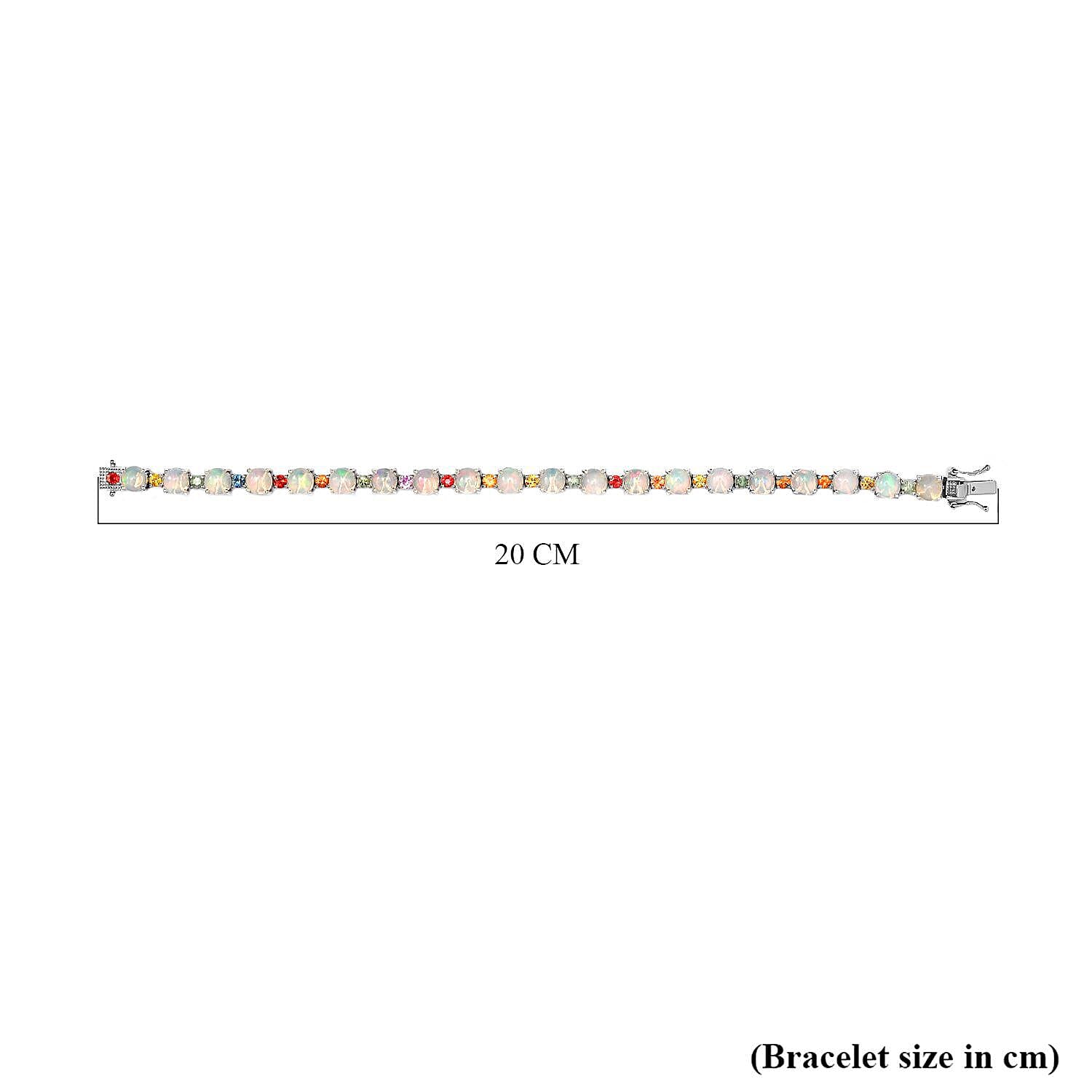 Ethiopian Welo Opal and Multi Sapphire Bracelet (Size - 7.5) in  Rhodium Plated Sterling Silver 13.67 Ct, Silver Wt. 11.50 Gms.