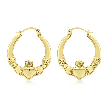 9K Yellow Gold 20 mm x 24mm Claddagh Earrings