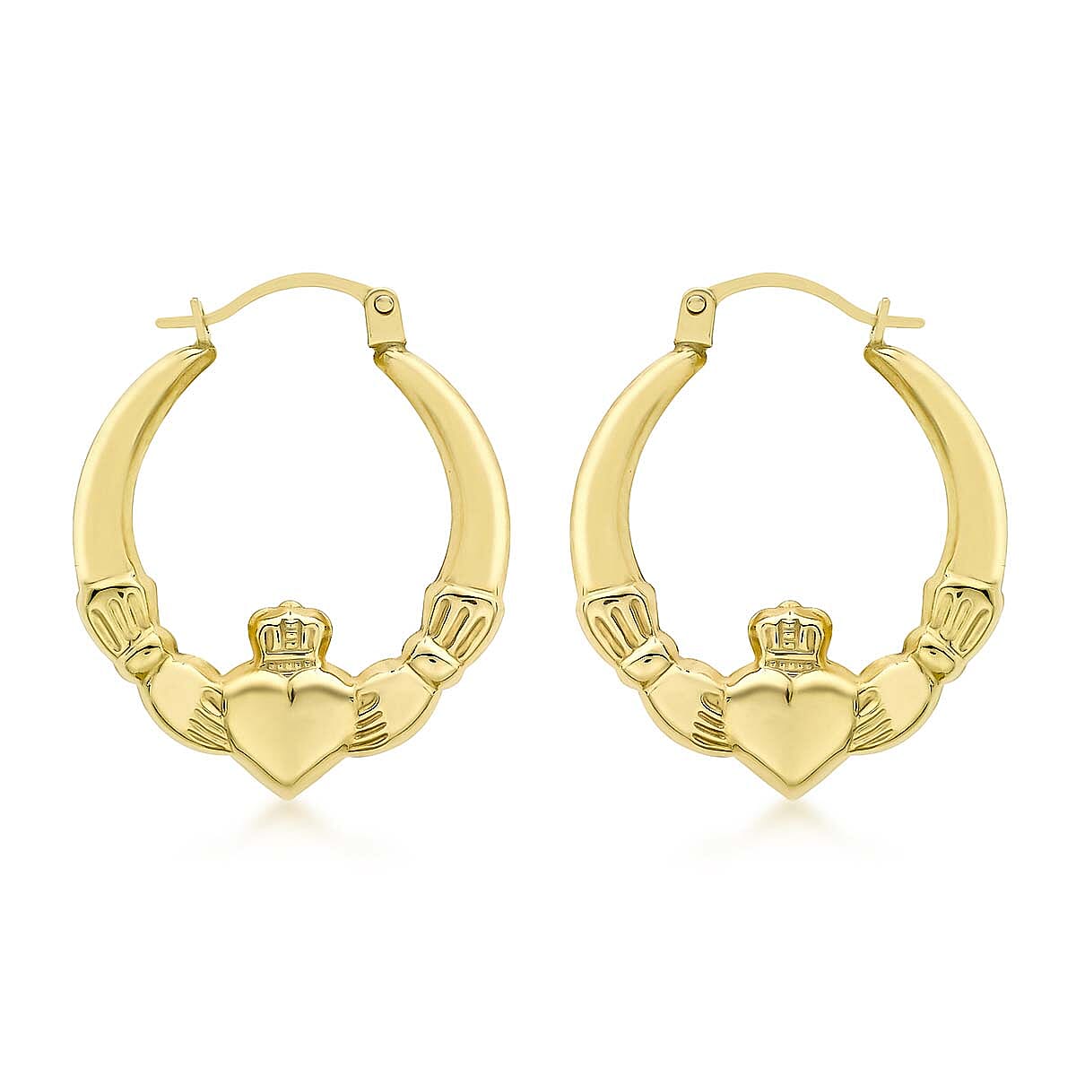 9K Yellow Gold 20 mm x 24mm Claddagh Creole Earrings