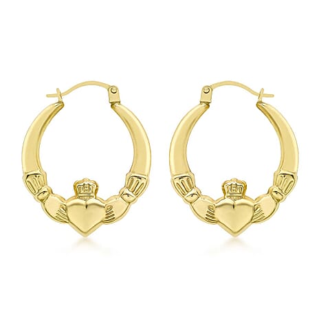 9K Yellow Gold 20 mm x 24mm Claddagh Creole Earrings