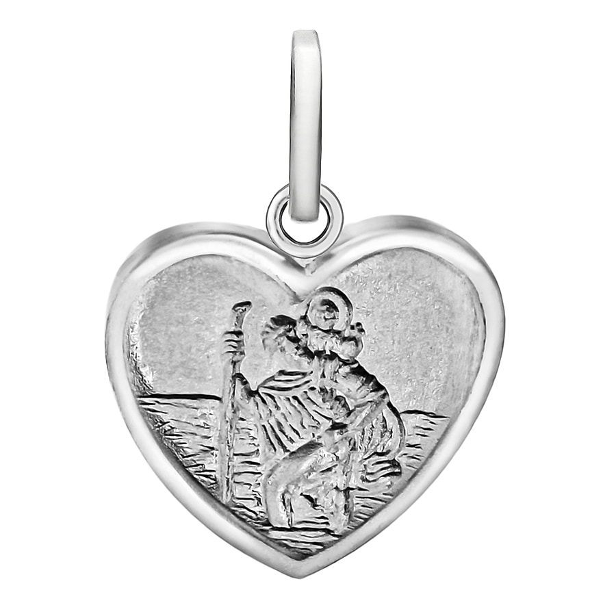 Sterling Silver 15 mm x 19mm Saint Christopher Heart Satin Pendant