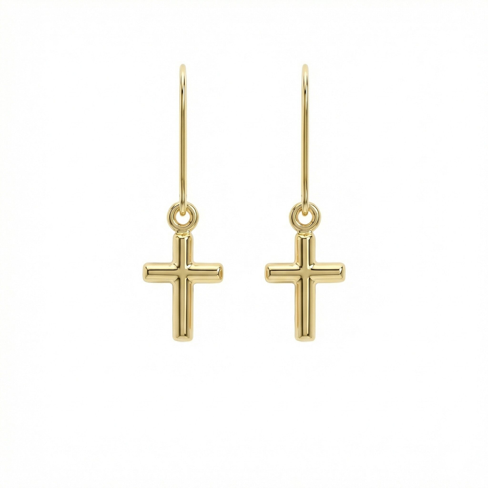 9K Yellow Gold 8 mm x 28mm Cross Drop Earrings