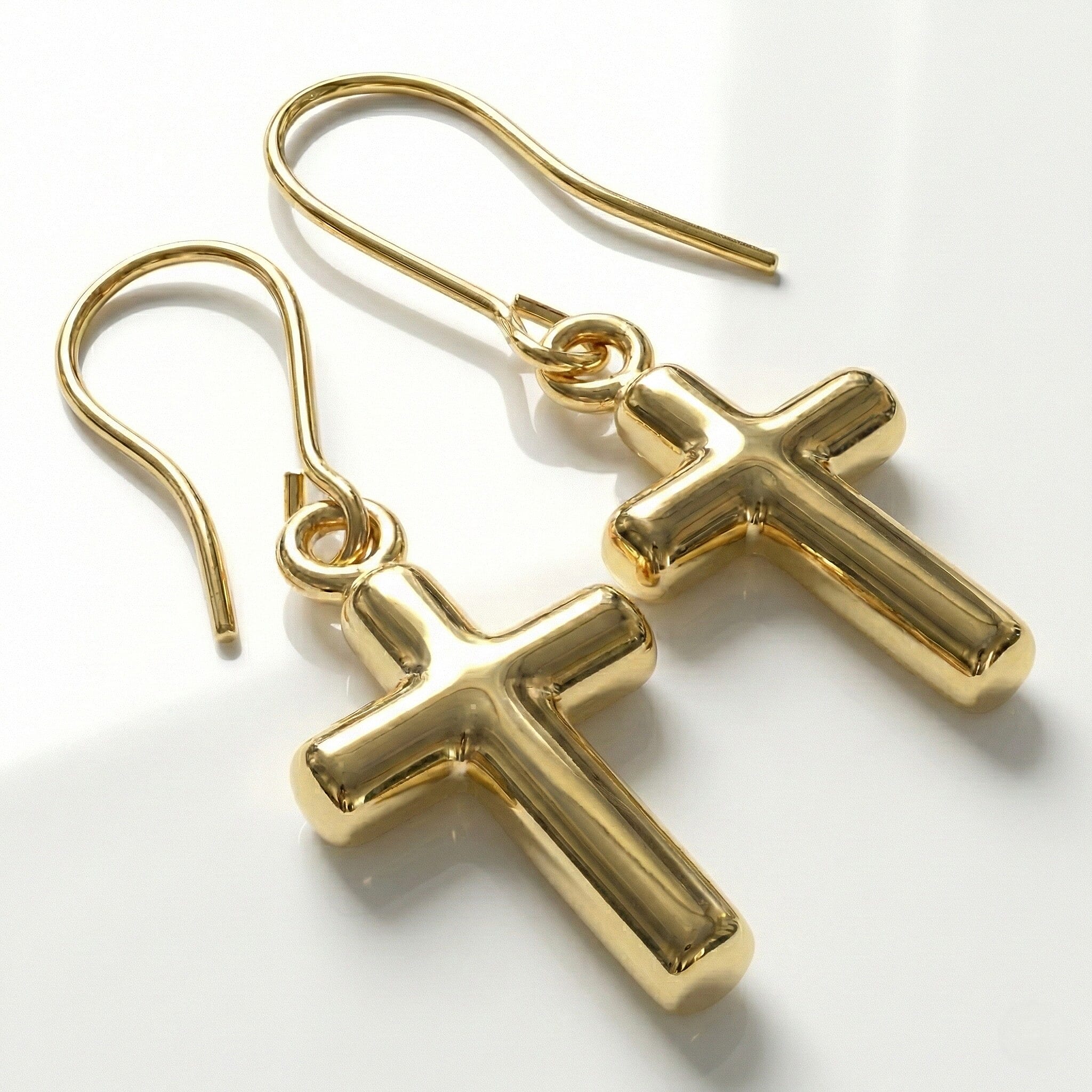 9K Yellow Gold 8 mm x 28mm Cross Drop Earrings