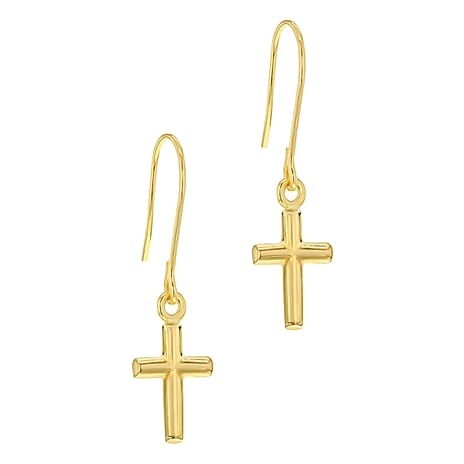 9K Yellow Gold 8 mm x 28mm Cross Drop Earrings