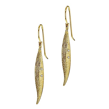 9K Yellow Gold Combodian Zircon 4.5 mm x 39mm Leaf Drop Earrings