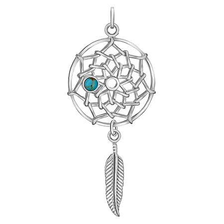 Sterling Silver 3mm Turquoise 19.9 mm x 47mm Dream Catcher Pendant