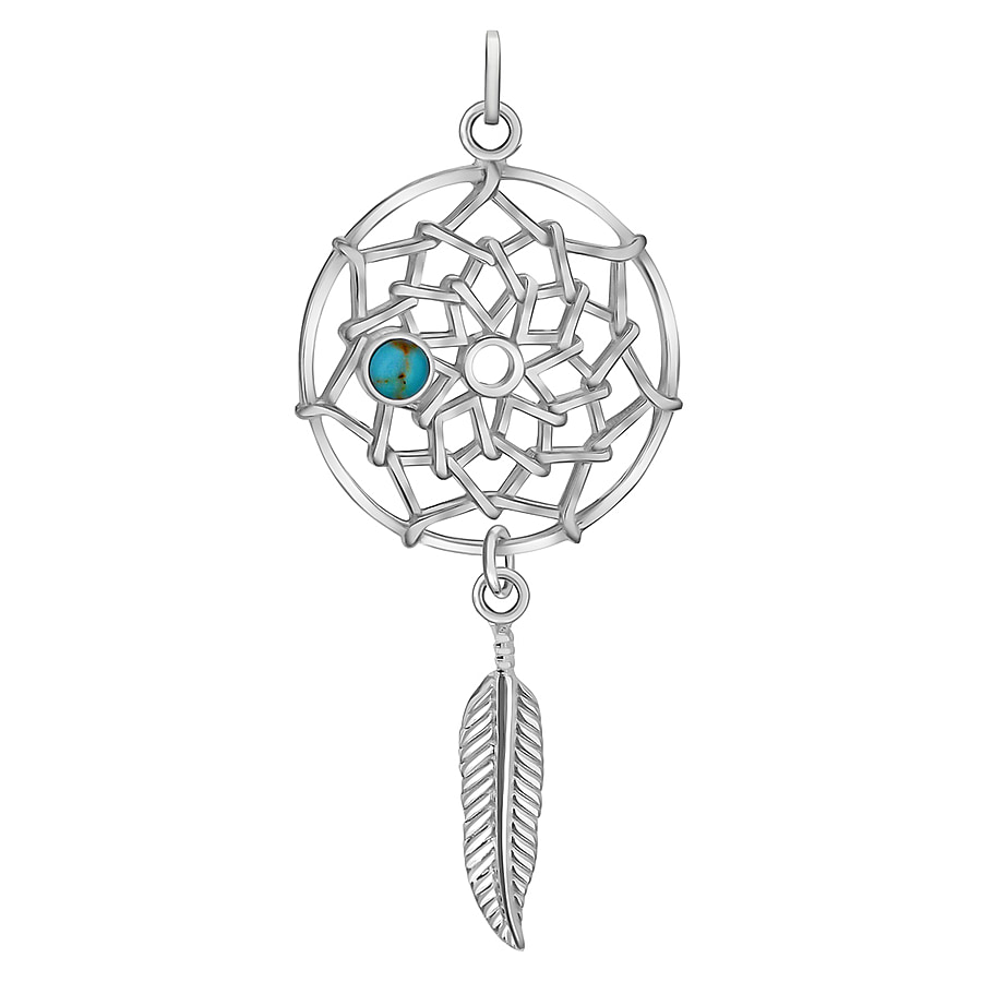 Sterling Silver 3mm Turquoise 19.9 mm x 47mm Dream Catcher Pendant