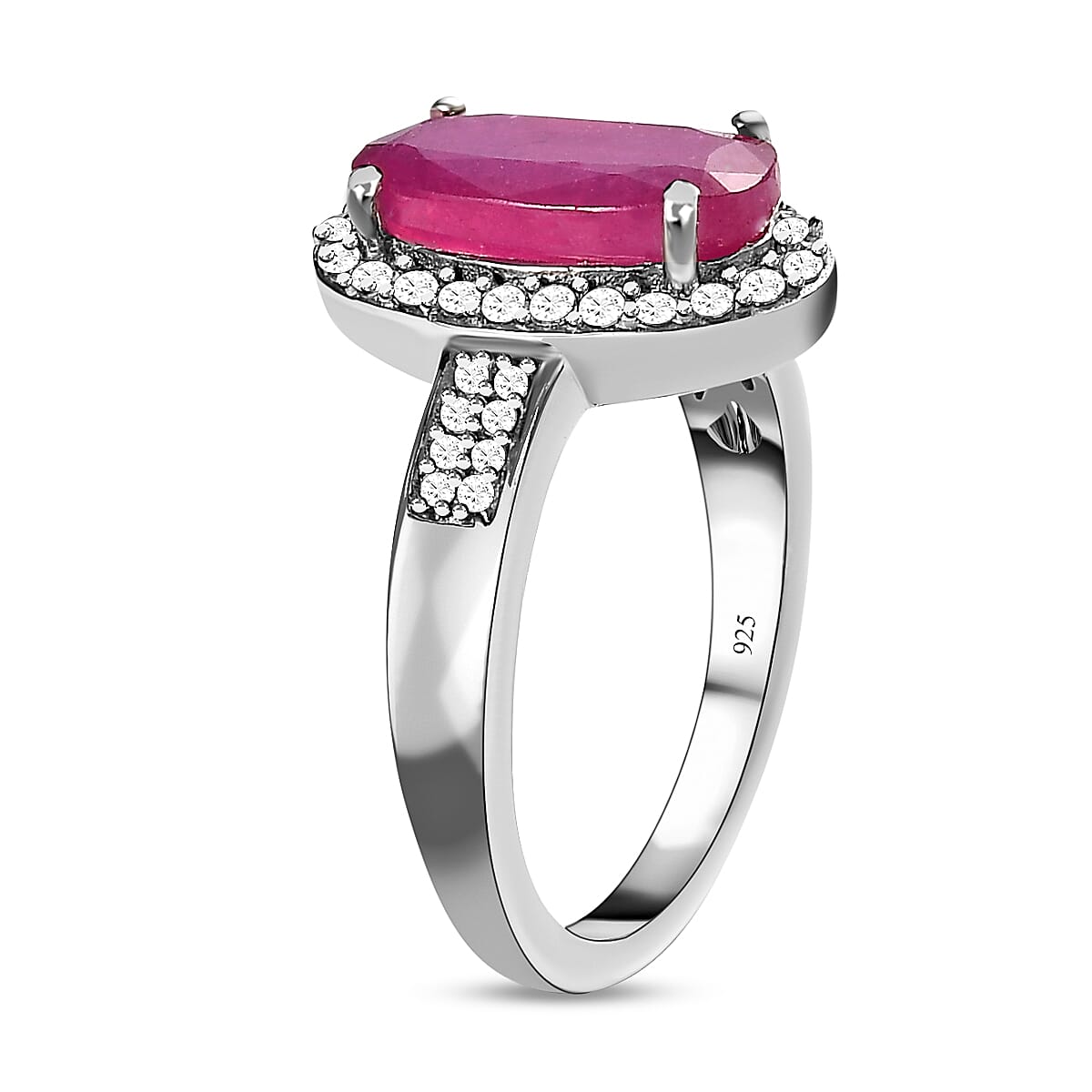 African Ruby & Moissanite Ring in Platinum Overlay Sterling Silver 3.55 Ct.