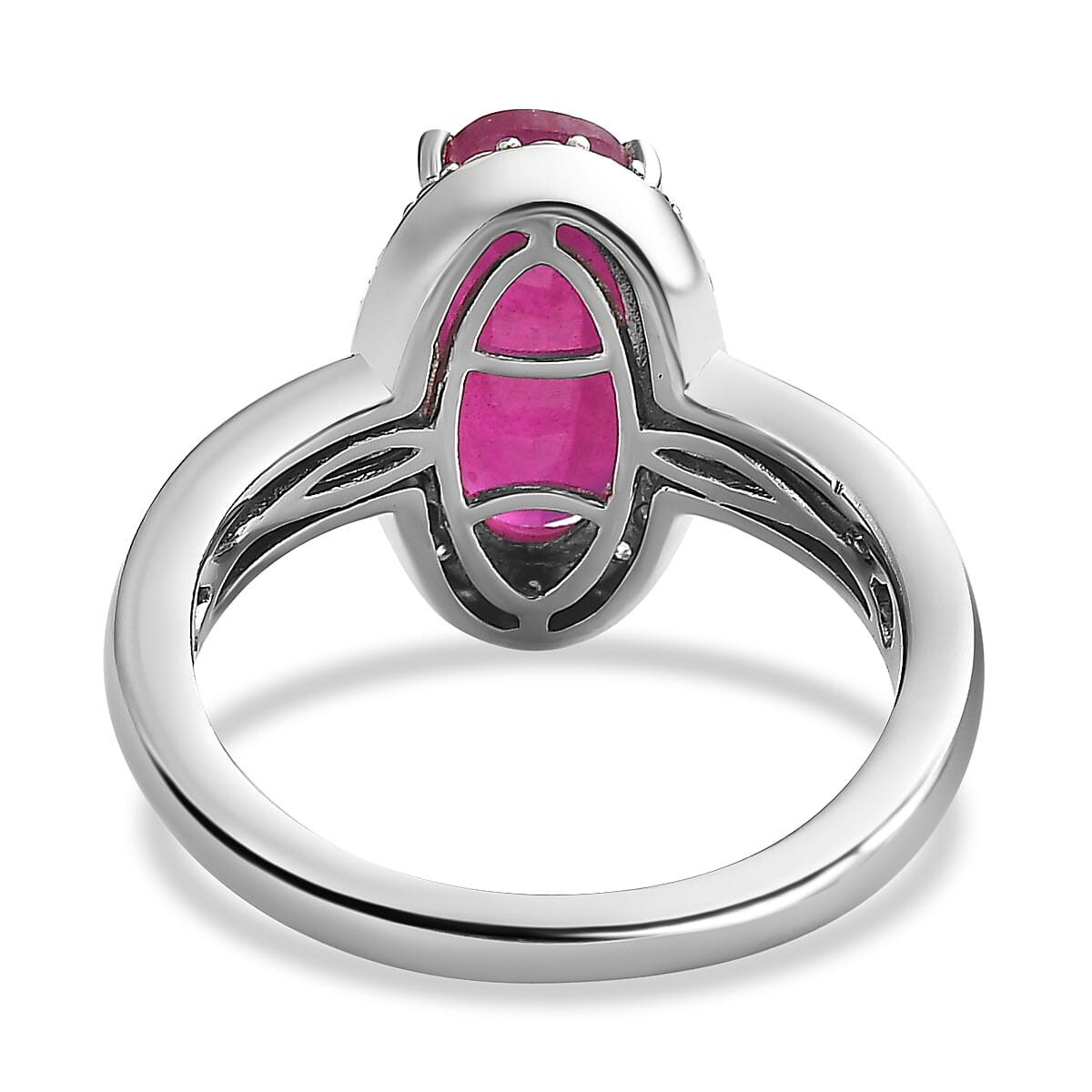 African Ruby & Moissanite Ring in Platinum Overlay Sterling Silver 3.55 Ct.