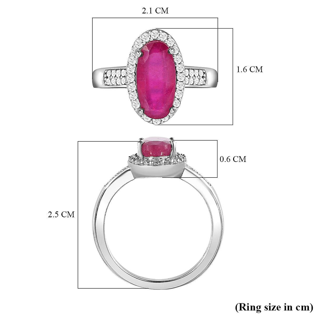 African Ruby & Moissanite Ring in Platinum Overlay Sterling Silver 3.55 Ct.