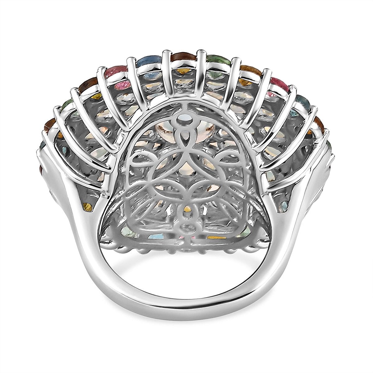 Ethiopian Welo Opal and Multi-Tourmaline Cluster Ring in Platinum Overlay Sterling Silver 7.30 Ct, Silver Wt. 10.05 Gms