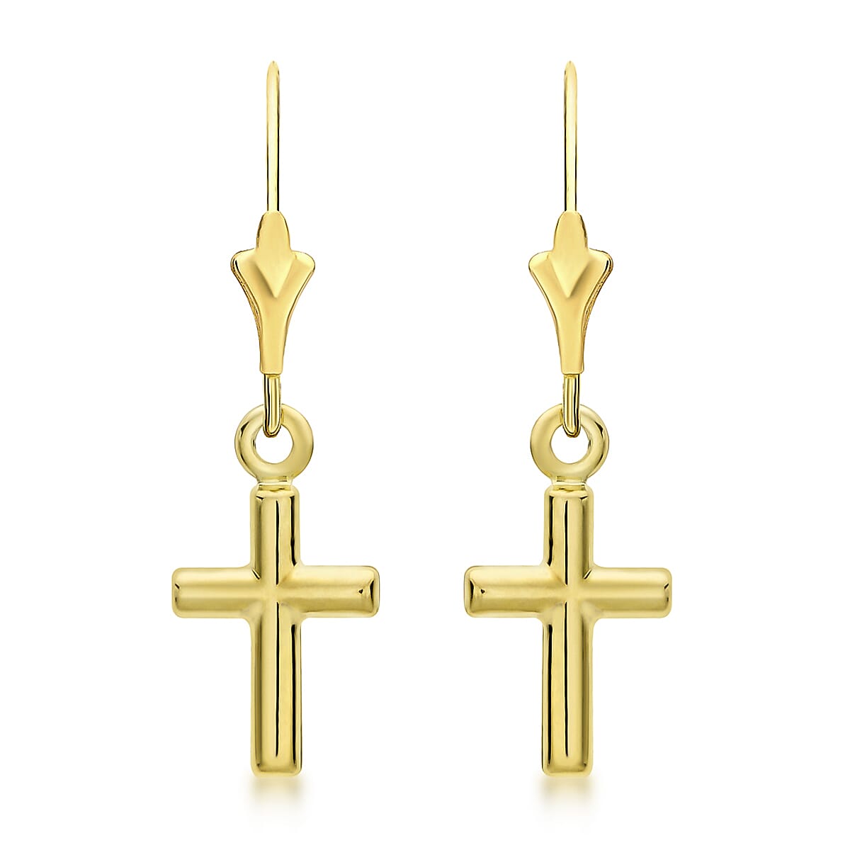 9K Yellow Gold 8 mm x 21mm Cross Drop Earrings