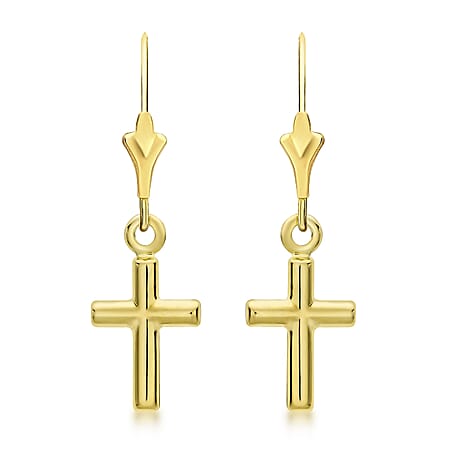 9K Yellow Gold 8 mm x 21mm Cross Drop Earrings