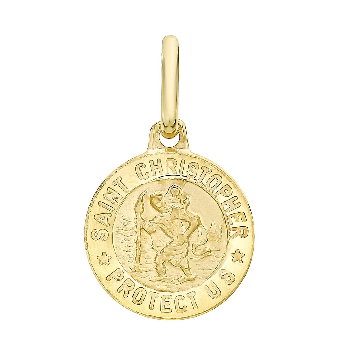 9K Yellow Gold 12 mm x 19.5mm Saint Christopher Round Satin Pendant
