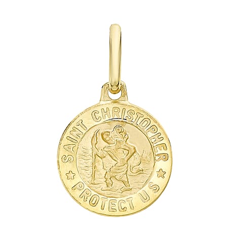 9K Yellow Gold 12 mm x 19.5mm Saint Christopher Round Satin Pendant