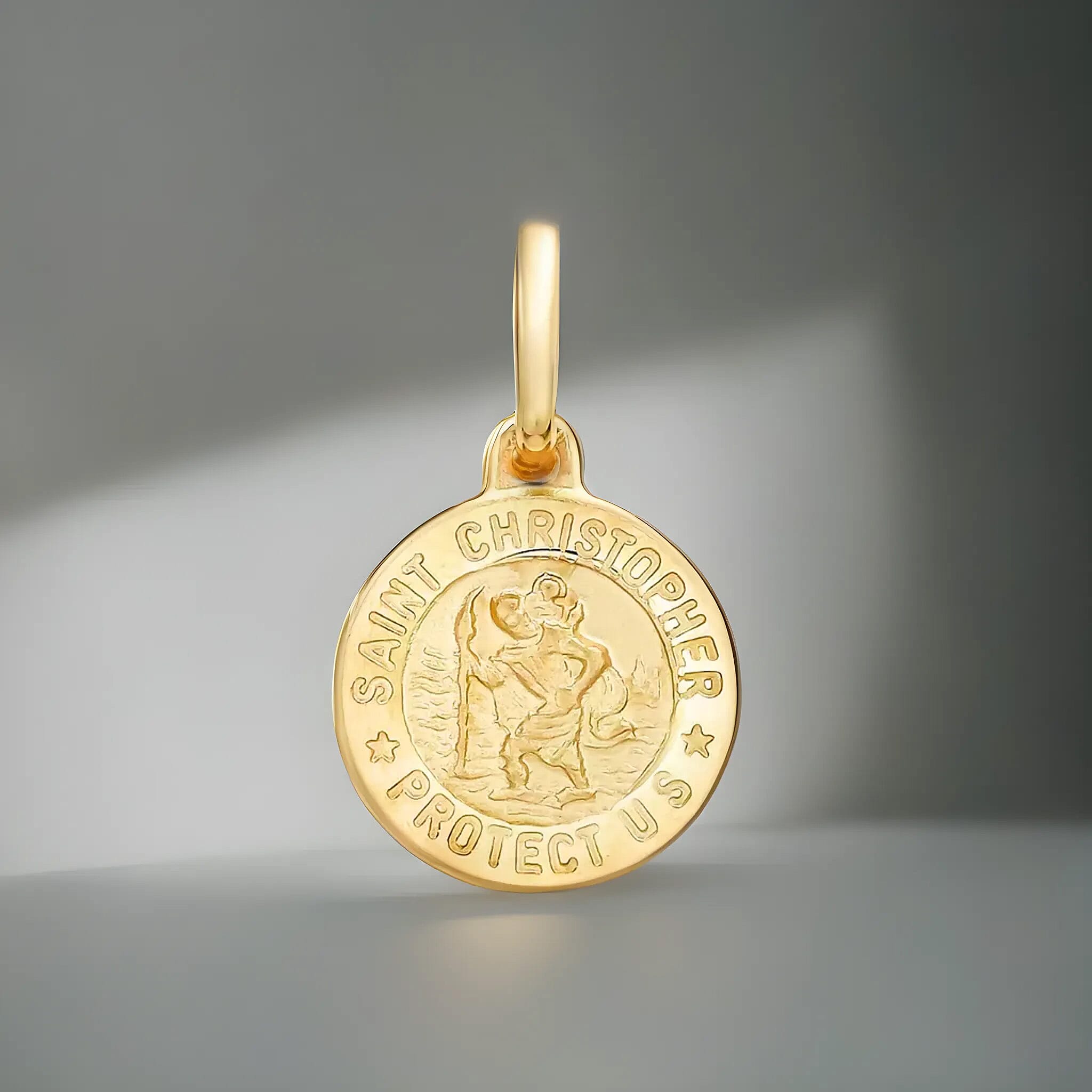 9K Yellow Gold 12 mm x 19.5mm Saint Christopher Round Satin Pendant