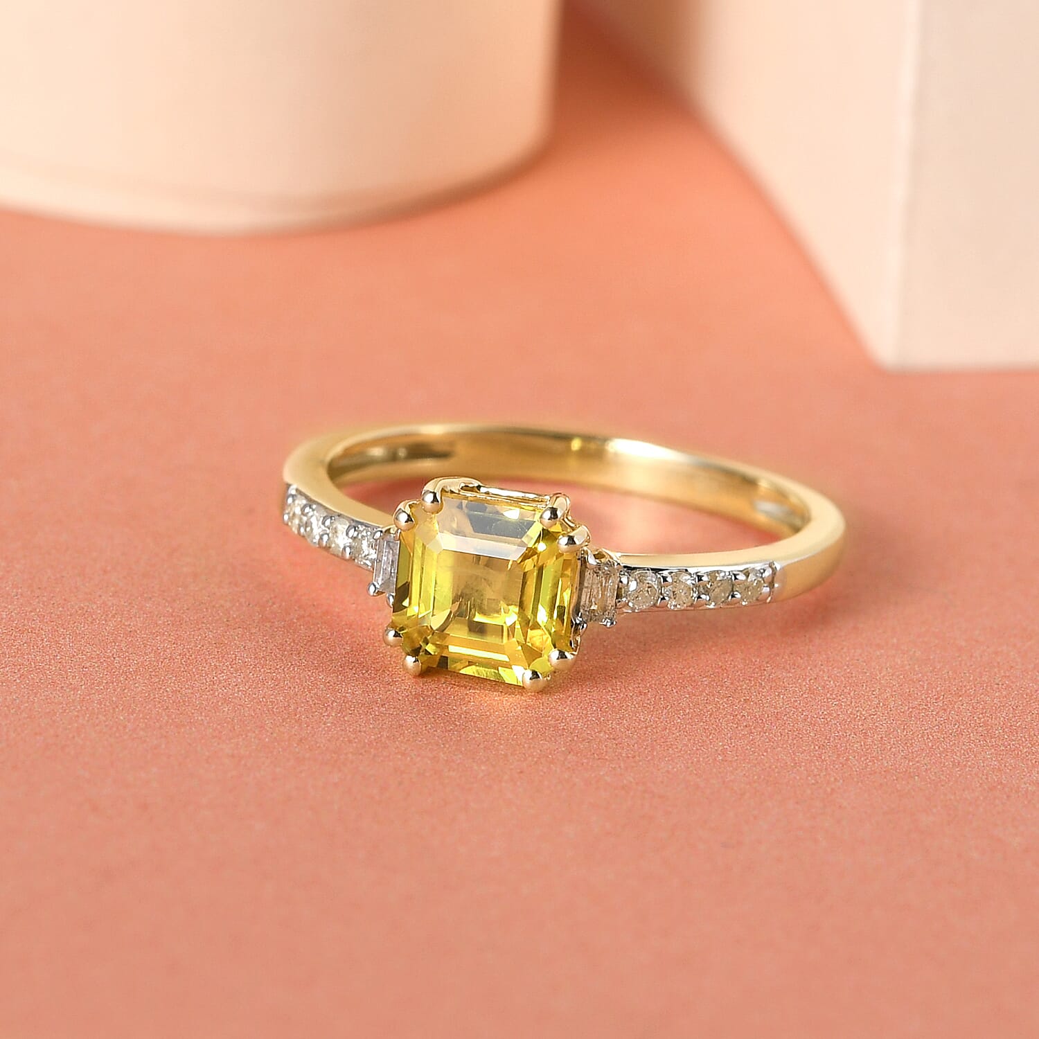 9K Yellow Gold Yellow Sapphire and Diamond Ring 1.44 Ct.