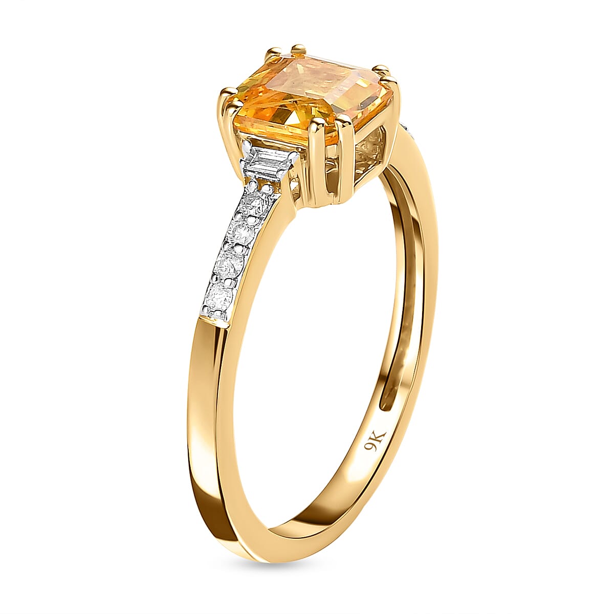 9K Yellow Gold Yellow Sapphire and Diamond Ring 1.44 Ct.