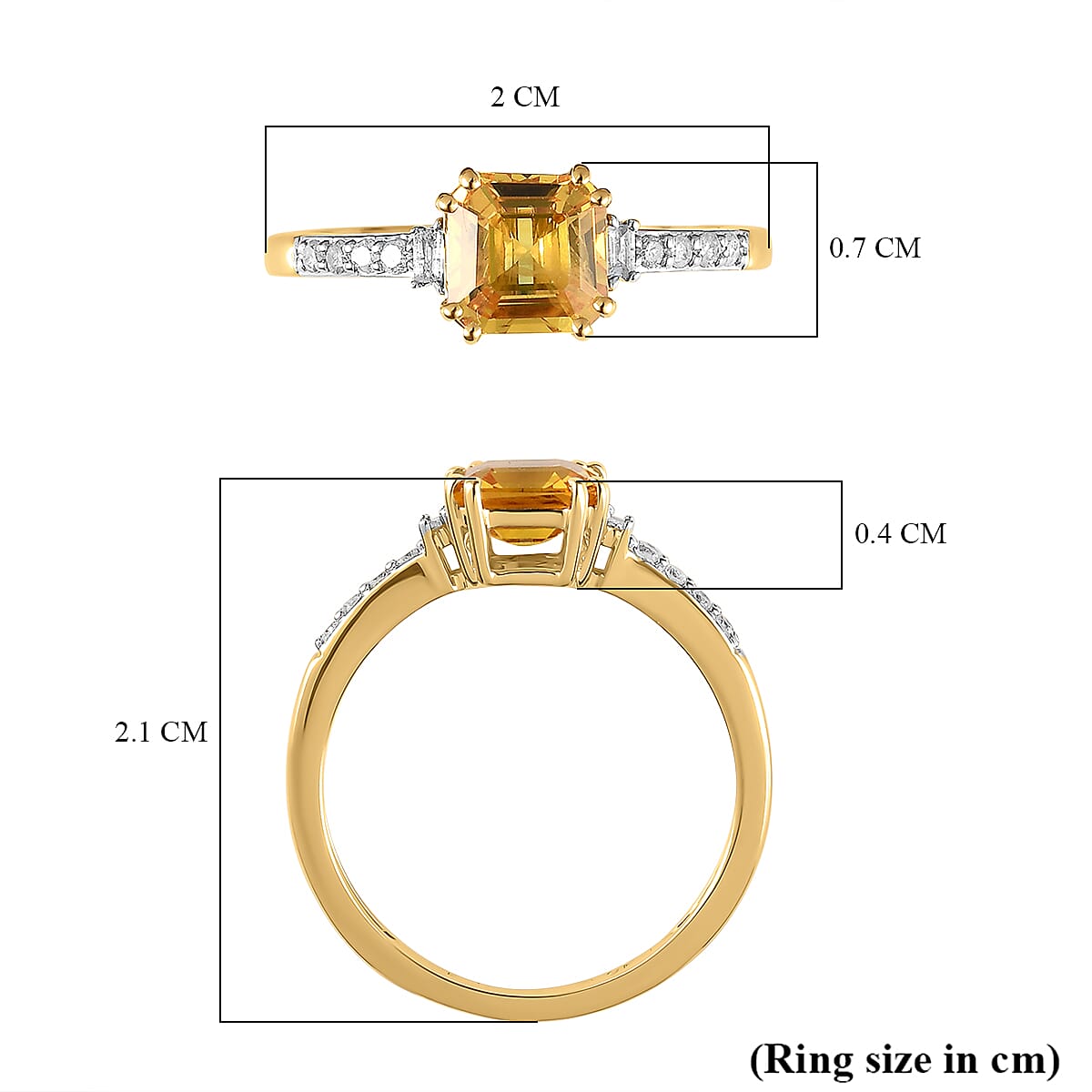 9K Yellow Gold Yellow Sapphire and Diamond Ring 1.44 Ct.