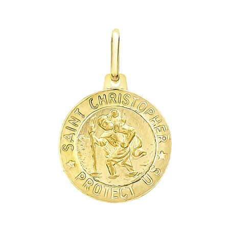 9K Yellow Gold 15 mm x 23mm Saint Christopher Round Satin Pendant