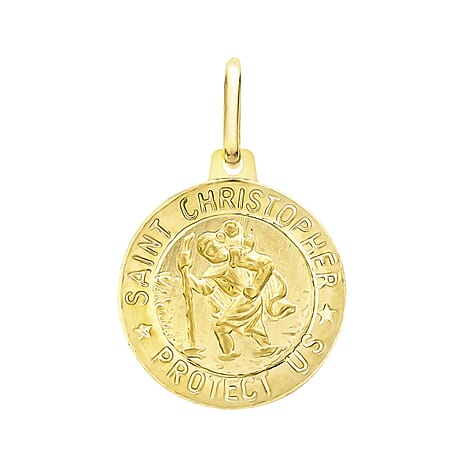 9K Yellow Gold 15 mm x 23mm Saint Christopher Round Satin Pendant