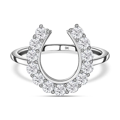 9K White Gold Moissanite Horseshoe Ring 0.64 Ct.