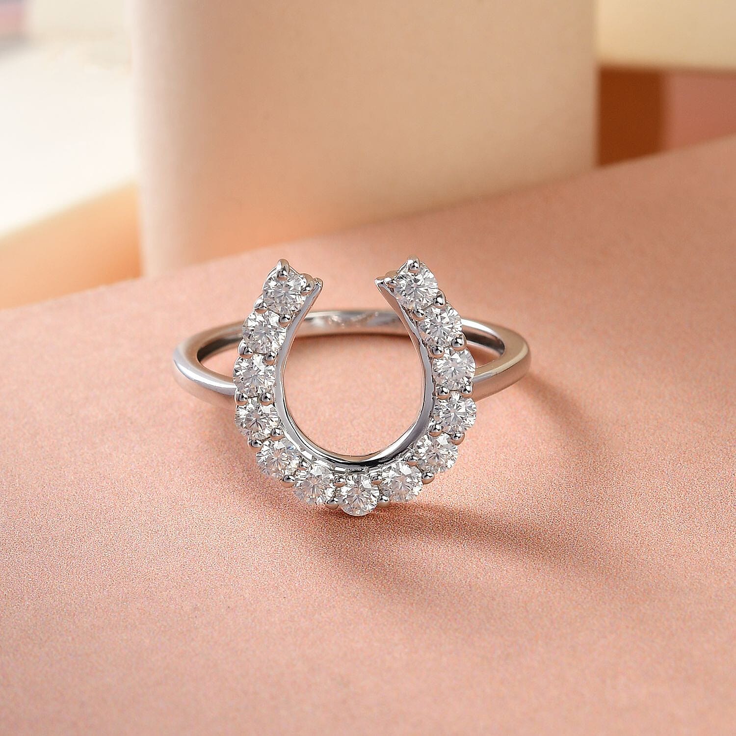 9K White Gold Moissanite Horseshoe Ring 0.64 Ct.