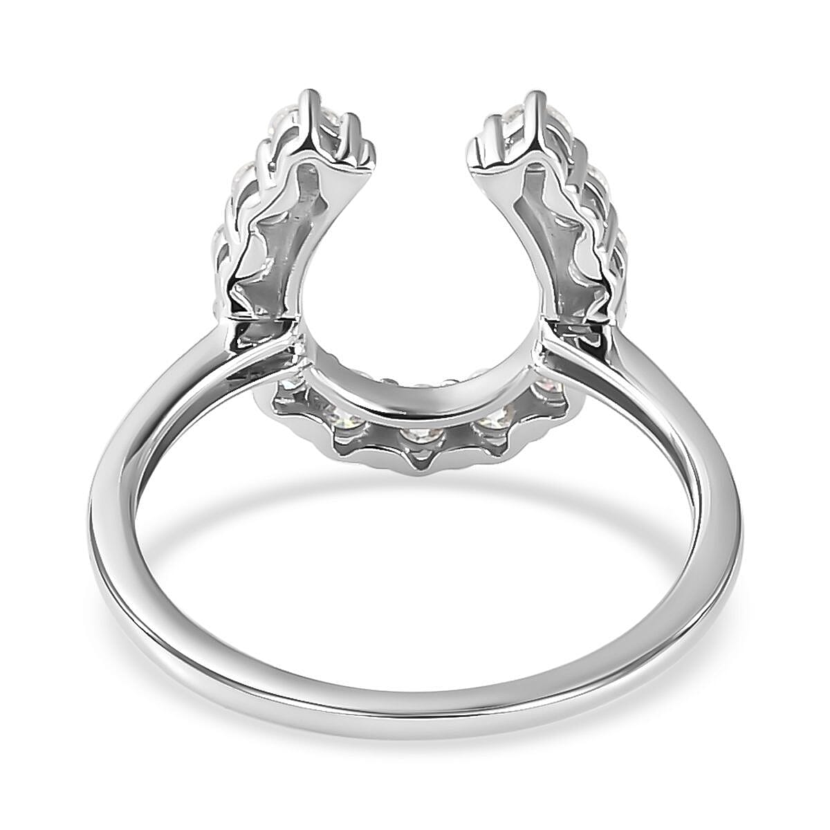 9K White Gold Moissanite Horseshoe Ring 0.64 Ct.