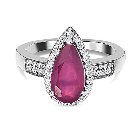 African Ruby & Moissanite Ring in Platinum Overlay Sterling Silver 3.61 Ct.