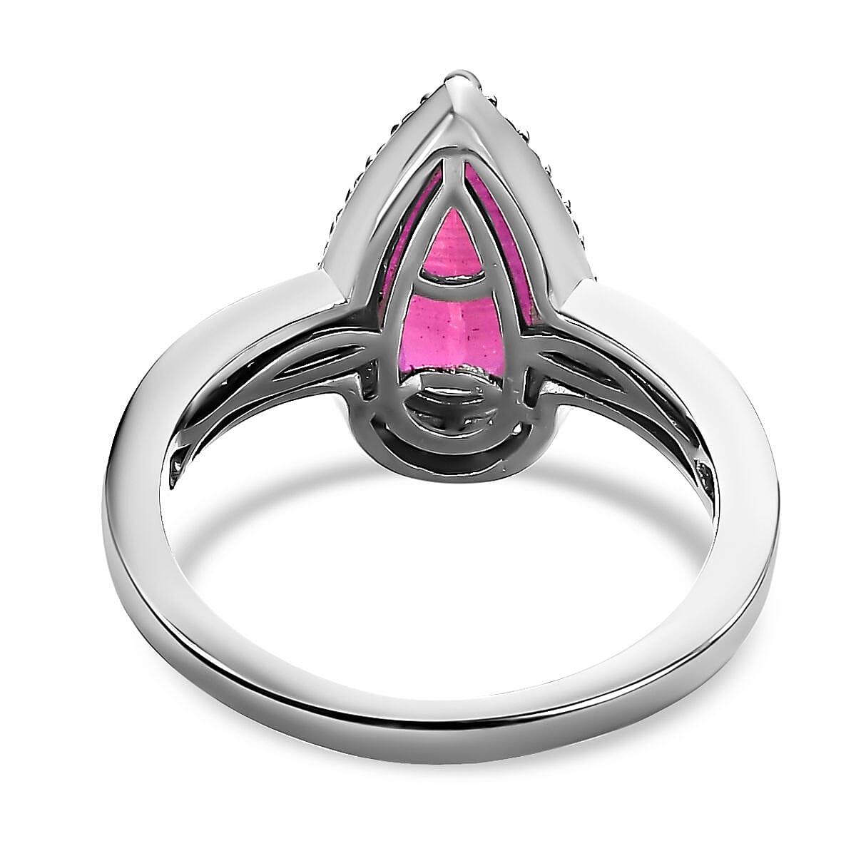 African Ruby & Moissanite Ring in Platinum Overlay Sterling Silver 3.61 Ct. African Ruby & Moissanite Ring in Platinum Overlay Sterling Silver 3.61 Ct.