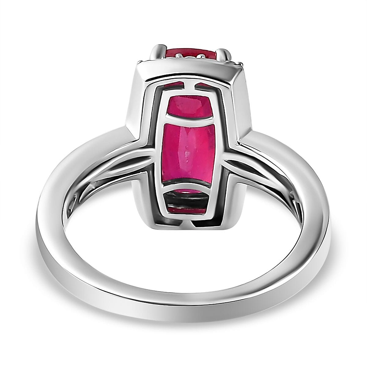 African Ruby & Moissanite Ring in Platinum Overlay Sterling Silver 3.45 Ct.
