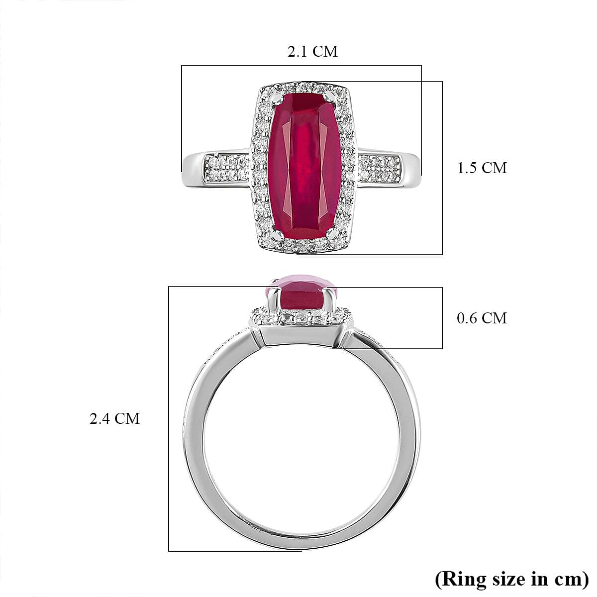 African Ruby & Moissanite Ring in Platinum Overlay Sterling Silver 3.45 Ct.