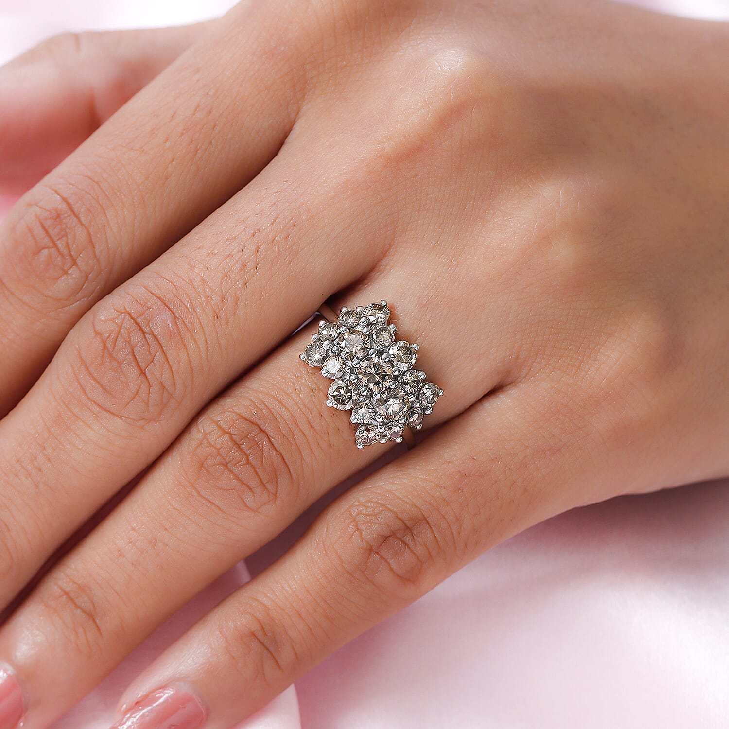 Champagne Diamond Cluster Ring in Platinum Overlay Sterling Silver 2.000 Ct.