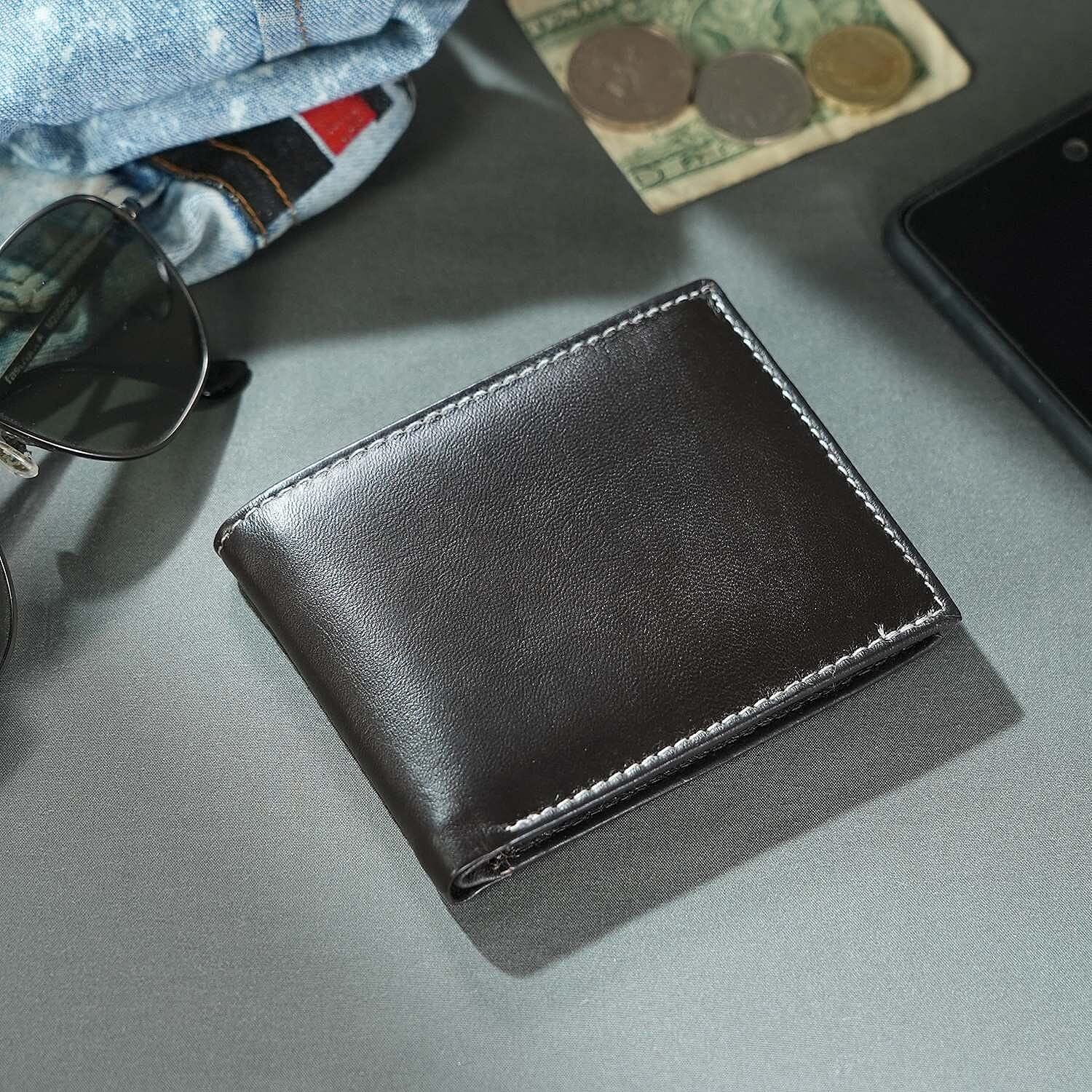 Genuine Leather Bi-Fold Wallet (Size 11x1x8 cm) - Brown