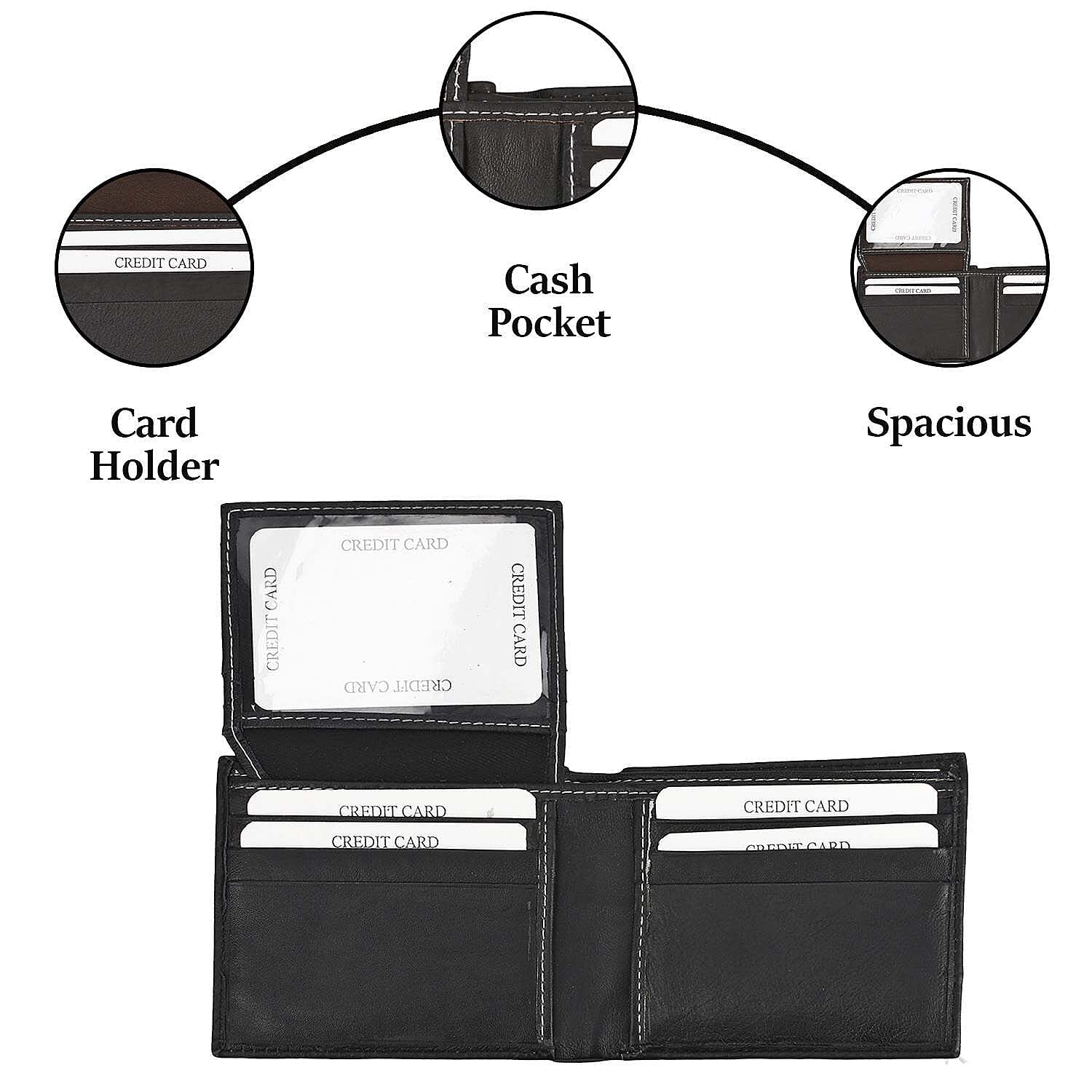 Genuine Leather Bi-Fold Wallet (Size 11x1x8 cm) - Brown