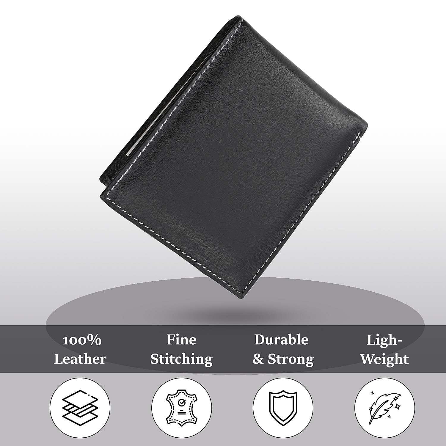 Genuine Leather Bi-Fold Wallet (Size 11x1x8 cm) - Brown