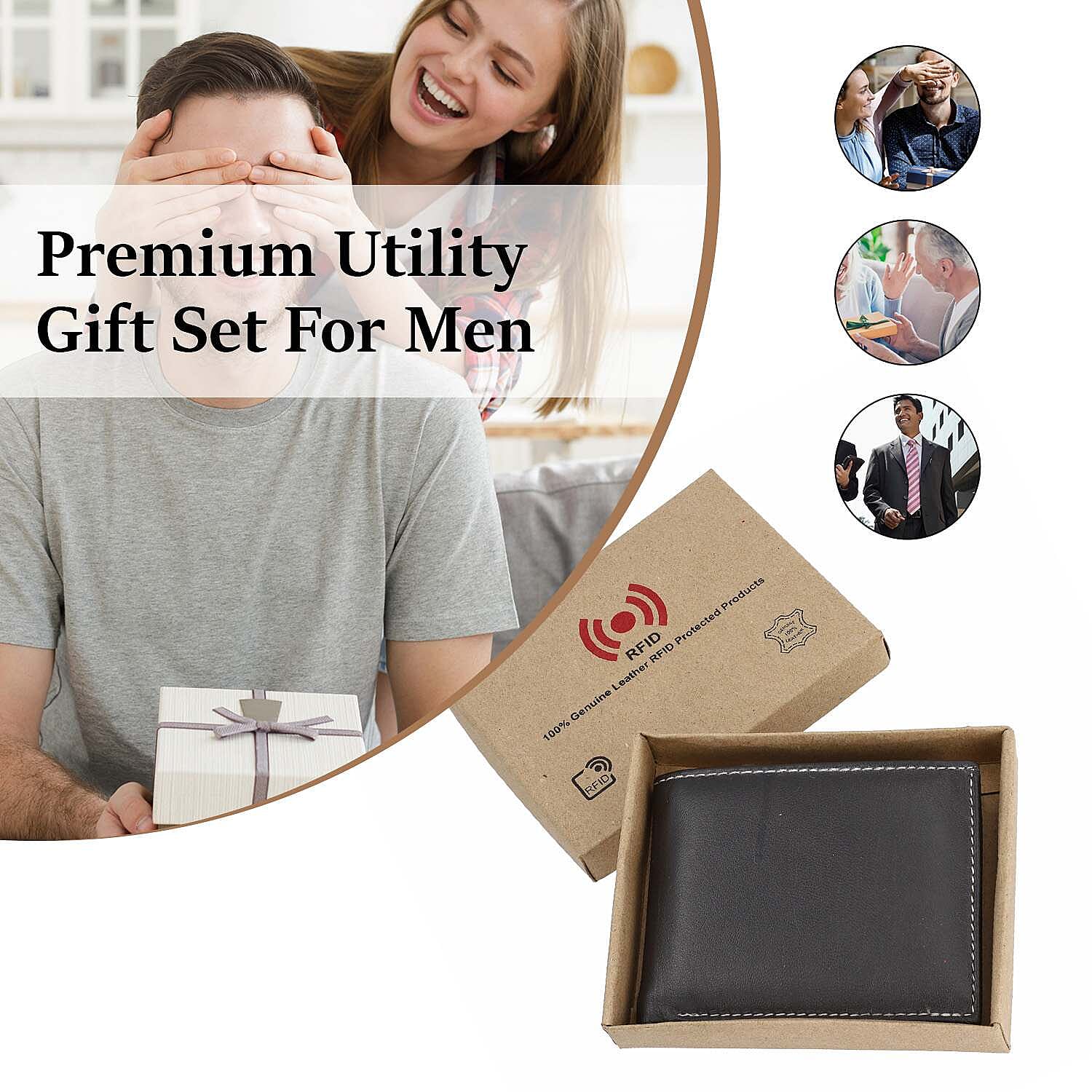 100% Genuine Leather Bi Fold Wallet with RFID Protection - Brown