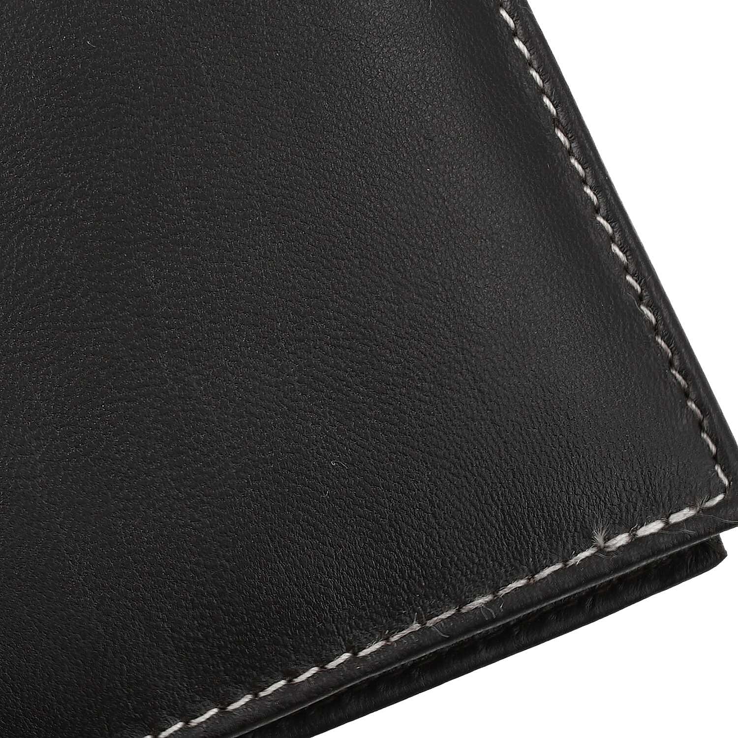 100% Genuine Leather Bi Fold Wallet with RFID Protection - Brown