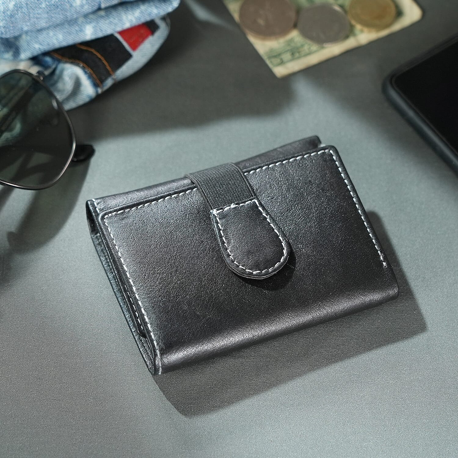 Genuine Leather Tri-Fold RFID Protected Mens Wallet