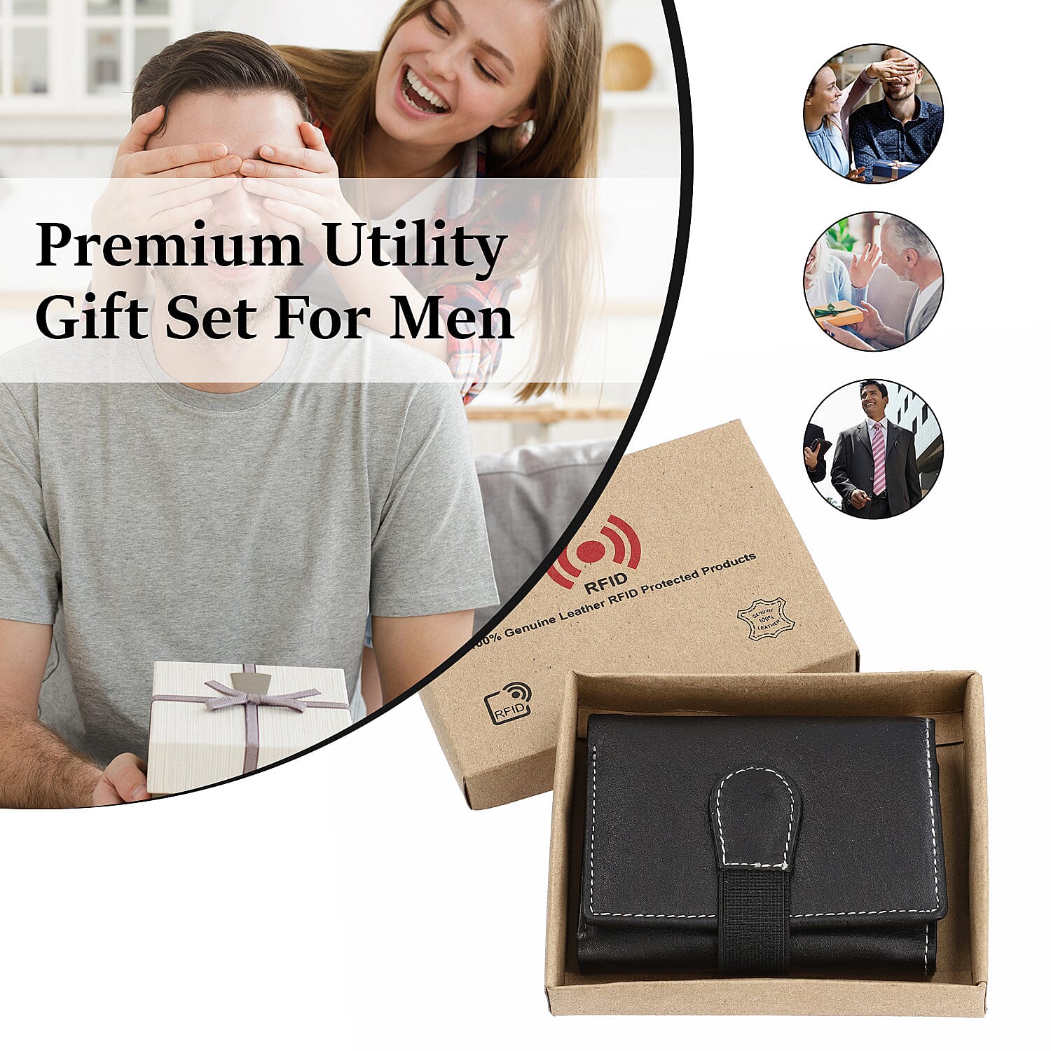 Genuine Leather Tri-Fold RFID Protected Mens Wallet