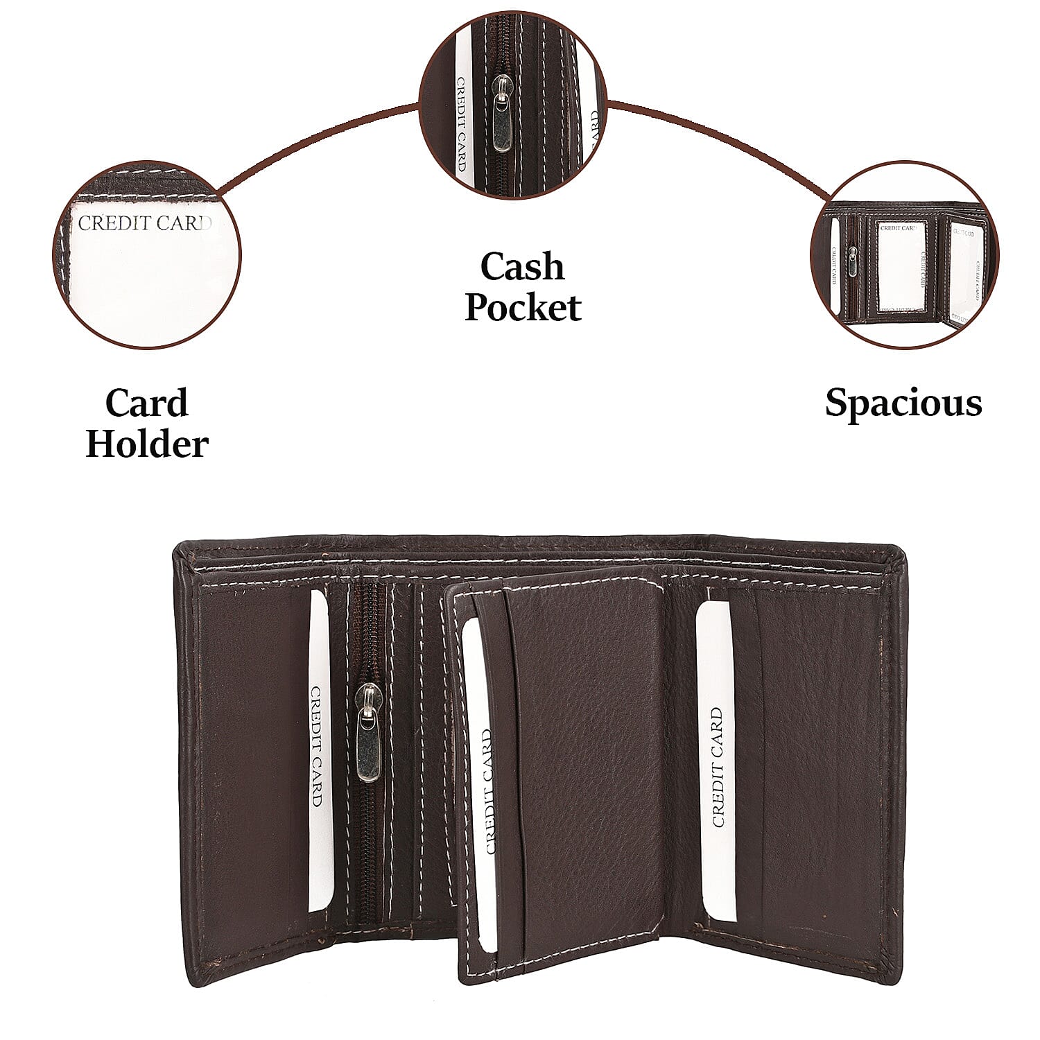 Genuine Leather Tri-Fold RFID Protected Ladies Wallet - Brown