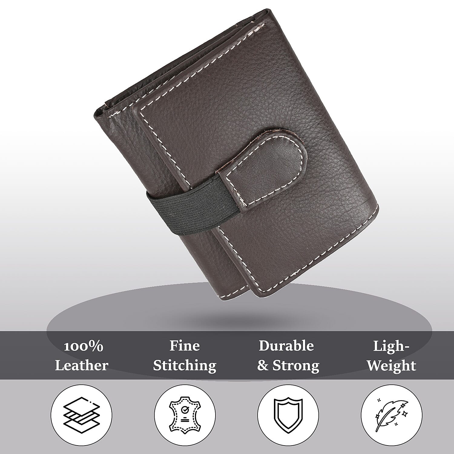 Genuine Leather Tri-Fold RFID Protected Ladies Wallet - Brown