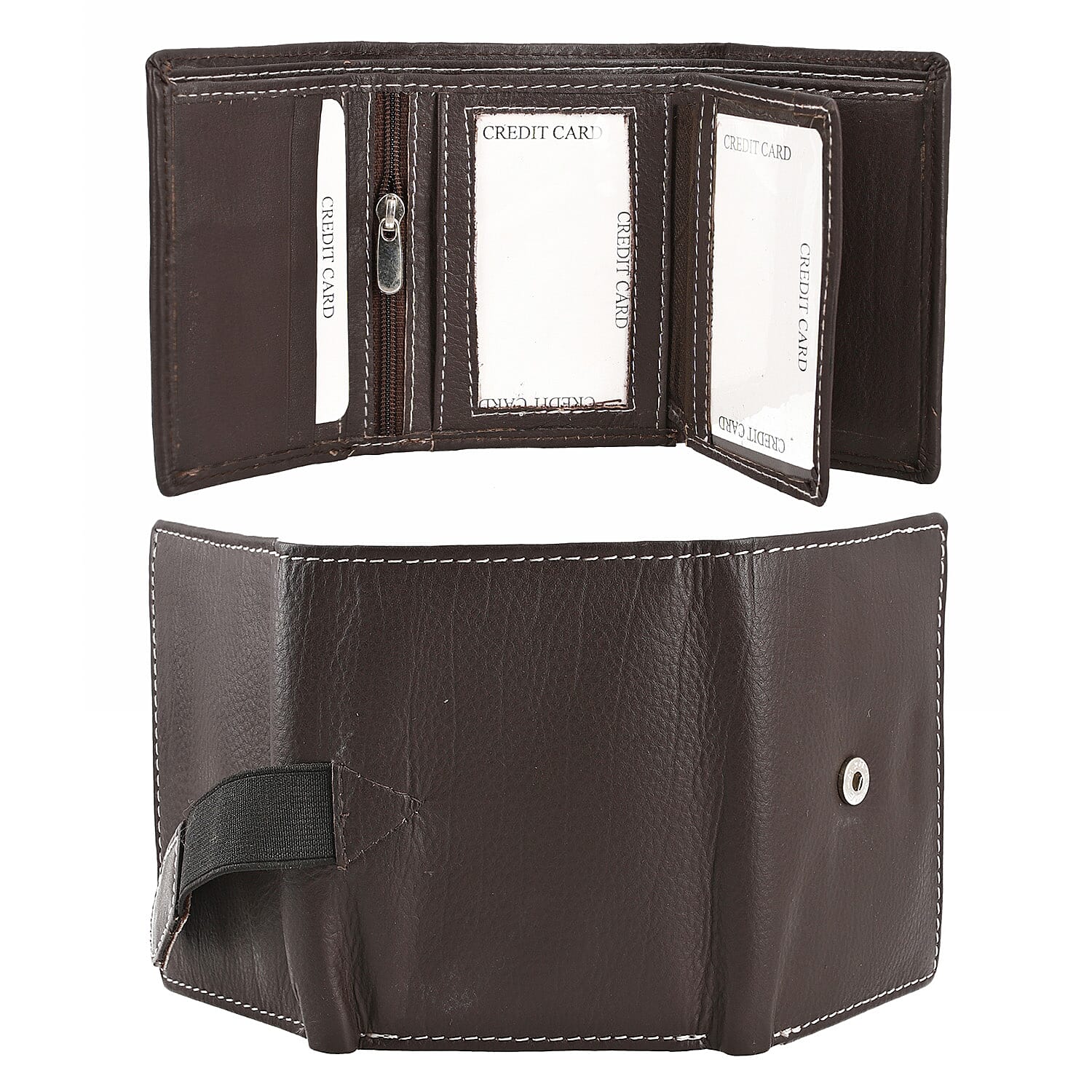 Genuine Leather Tri-Fold RFID Protected Ladies Wallet - Brown