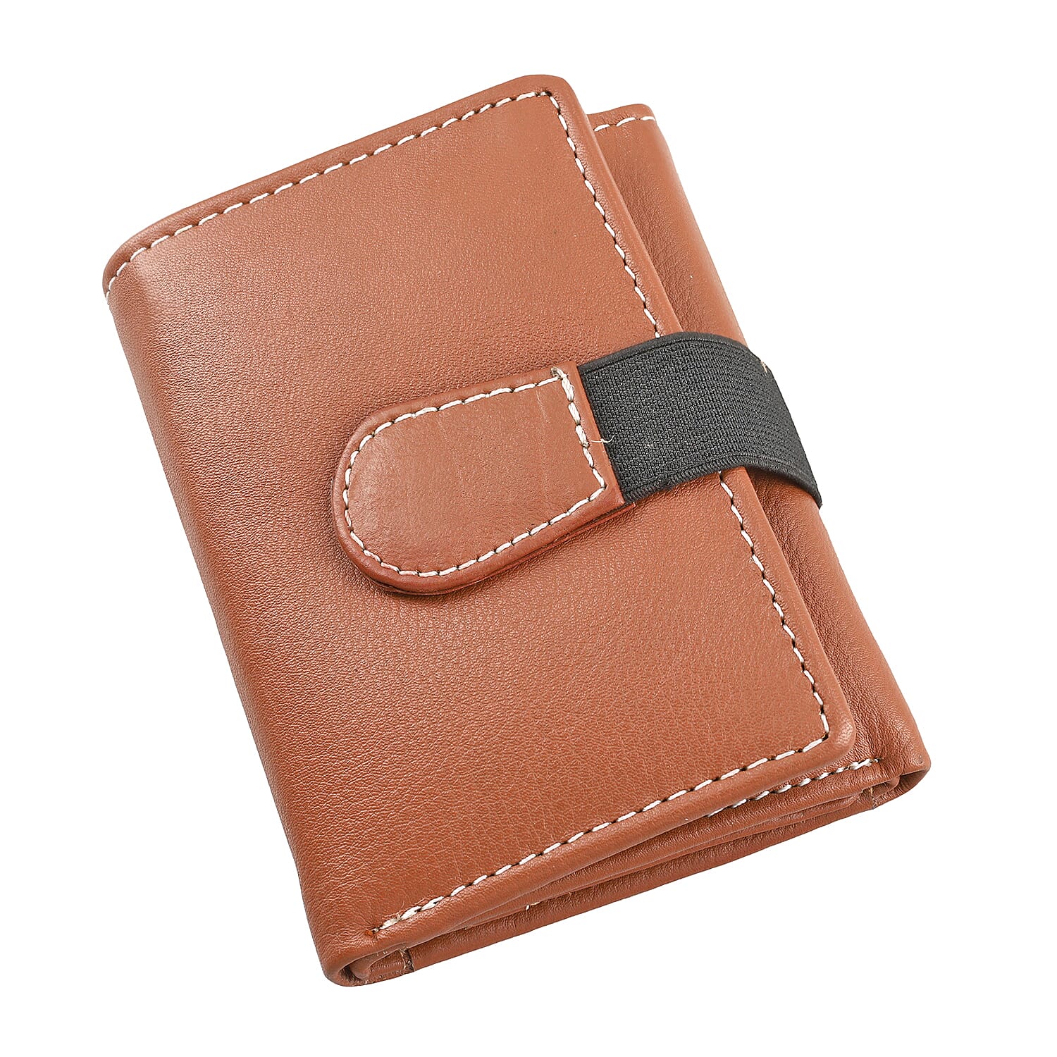 Genuine Leather Tri-Fold RFID Protected Ladies Wallet - Tan