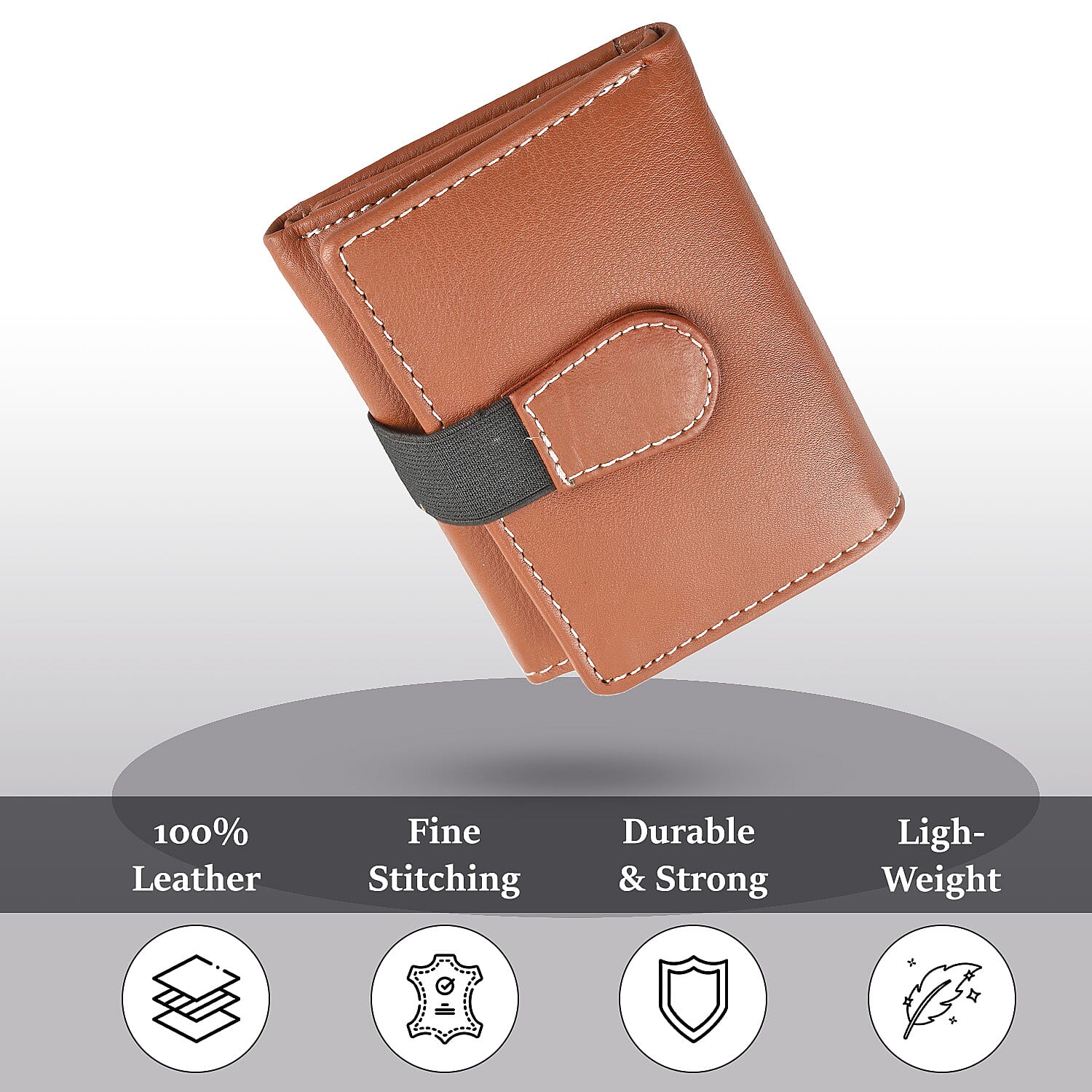Genuine Leather Tri-Fold RFID Protected Ladies Wallet - Tan
