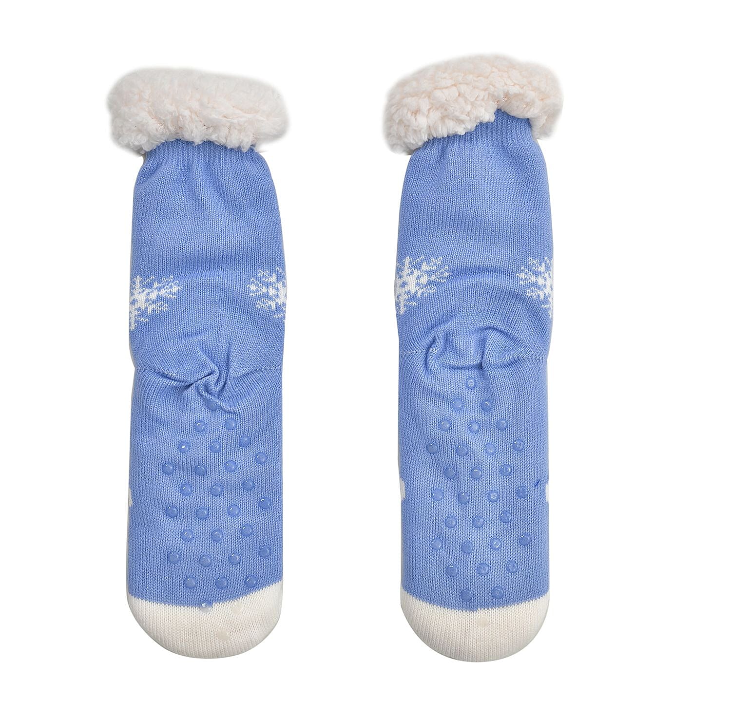 Sherpa Lined Knitted Stretchable Cozy Cabin Socks One Size fits most - Blue