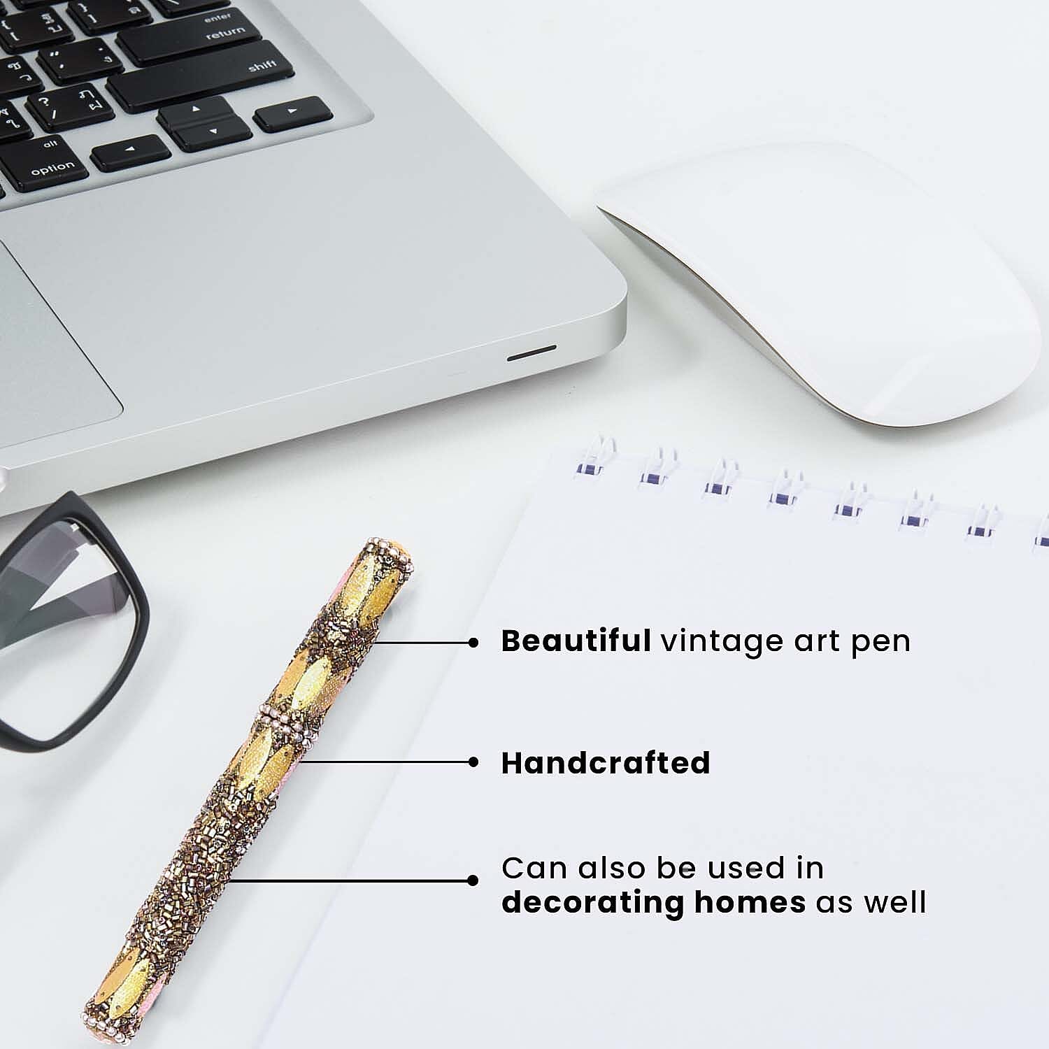 Set of 7 Hand Crafted Crystal Embellished Beaded Pens - Multi