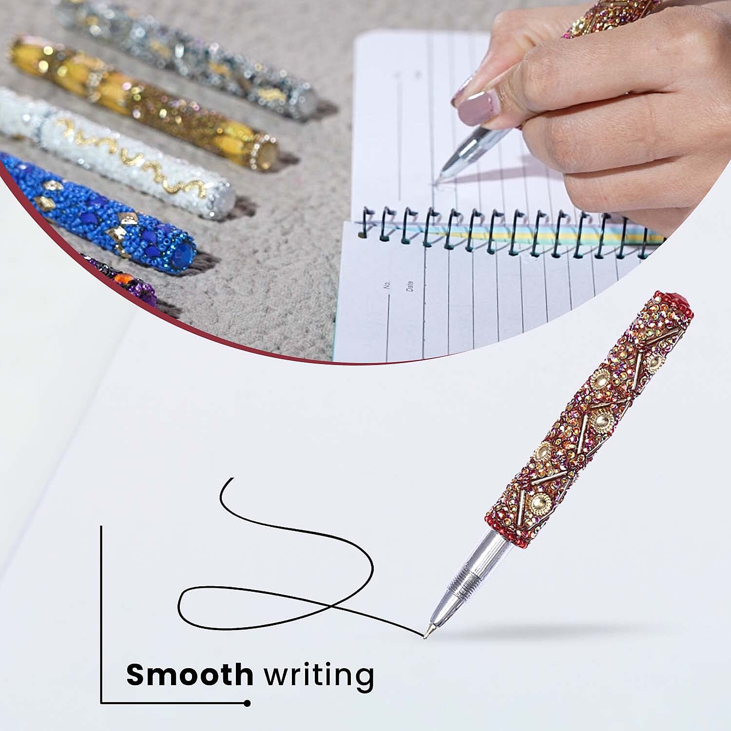 Set of 7 Hand Crafted Crystal Embellished Beaded Pens - Multi