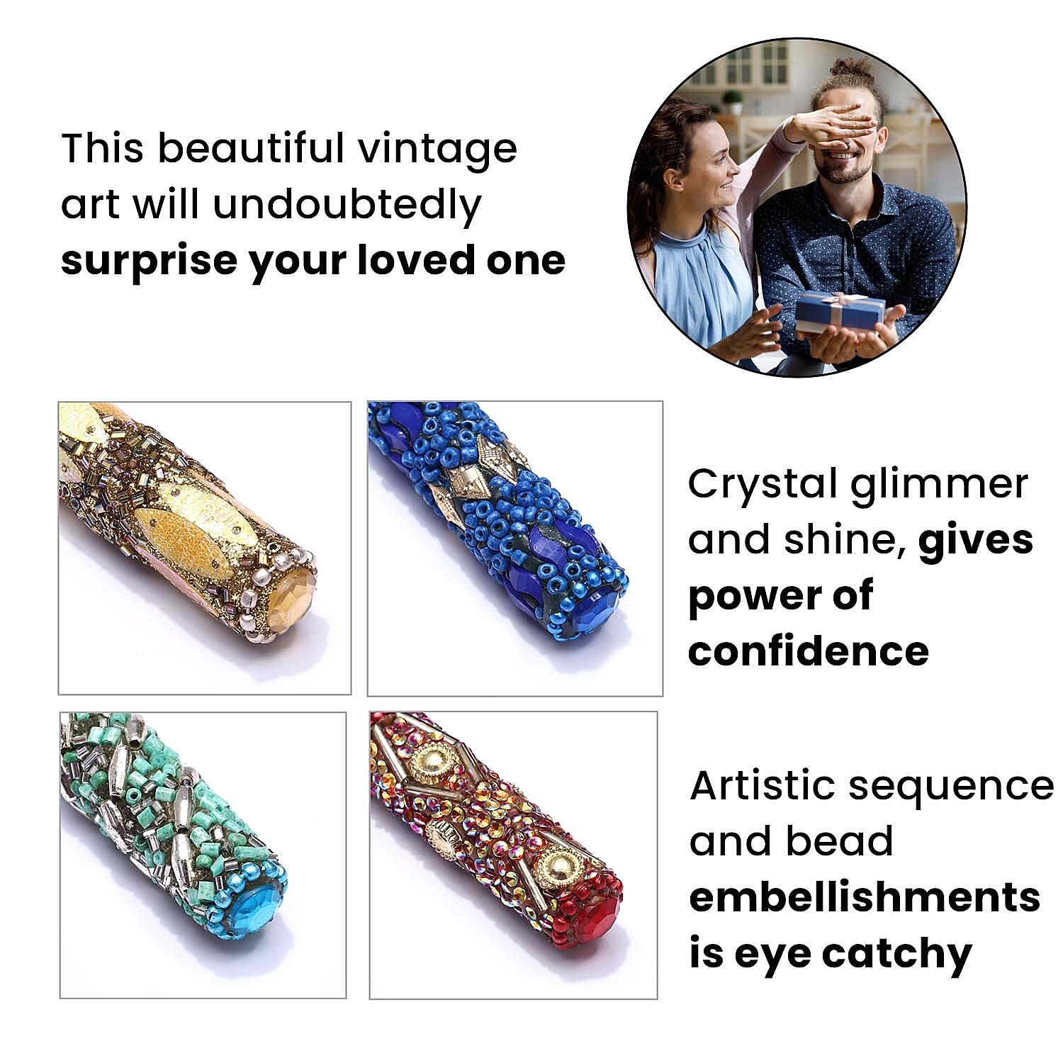 Set of 7 Hand Crafted Crystal Embellished Beaded Pens - Multi