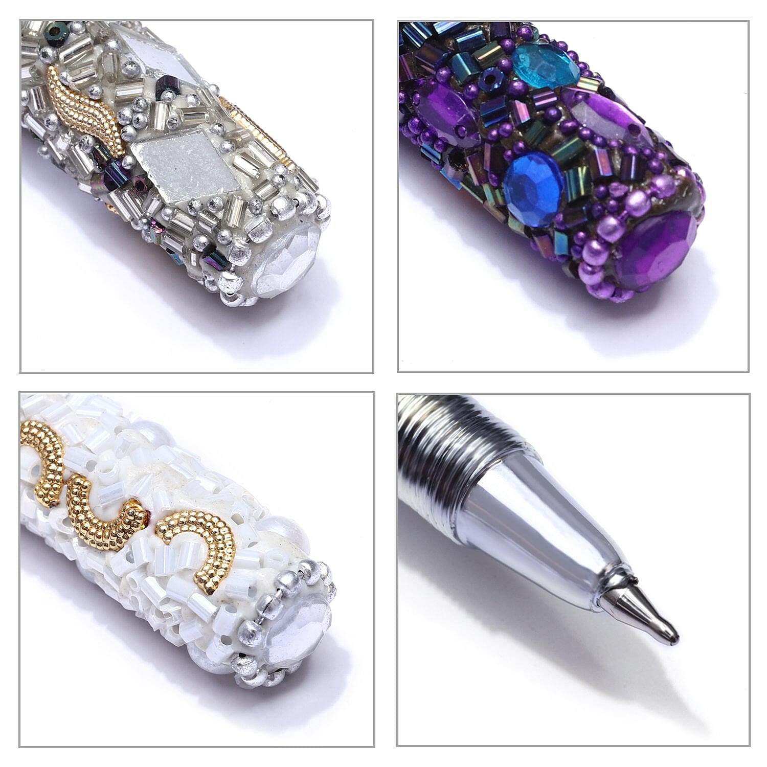 Set of 7 Hand Crafted Crystal Embellished Beaded Pens - Multi